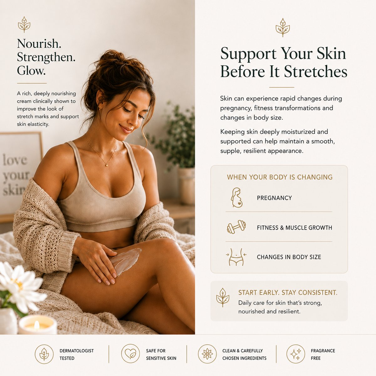 Nourish, strengthen, glow — support your skin before it stretches